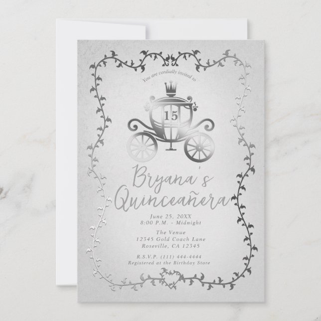 Elegant Silver Kärra Berättelsebok Quinceañera Inbjudningar (Framsida)