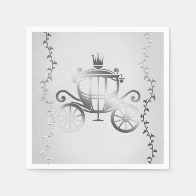 Elegant Silver Kärra Vit Sagobok Kunglig Pappersservett (Framsidan)
