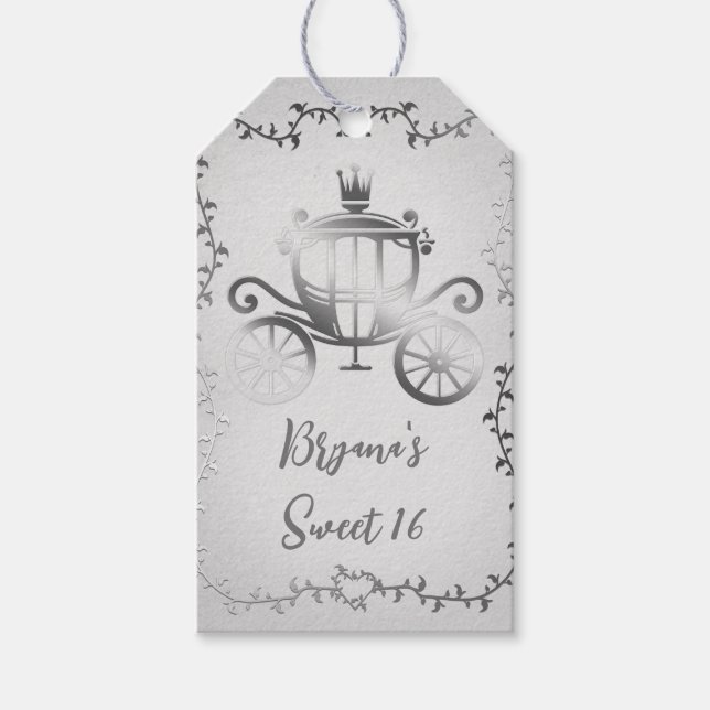 Elegant Silver Kärra Vit Sagobok Kunglig Presentetikett (Framsidan)