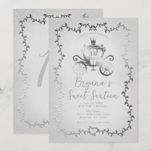 Elegant Silver Kärra Vit Sagobok Sweet 16 Inbjudningar