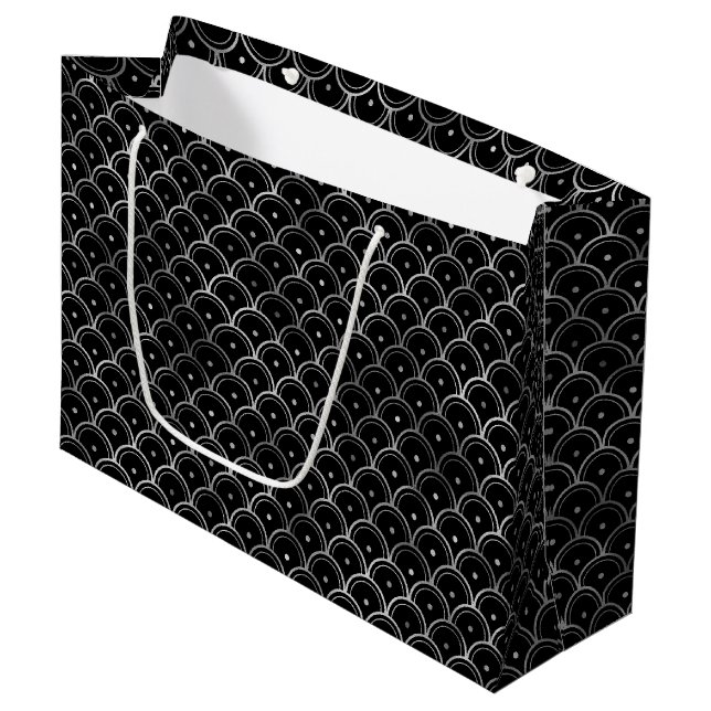 Elegant silver koncentrisk rutnäts Art Deco mönste (Framsidan Vinklad)