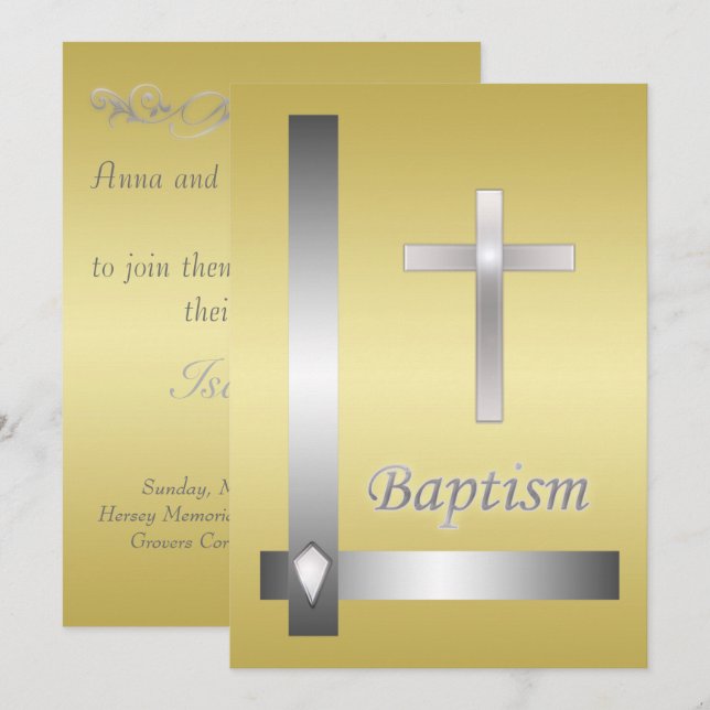 Elegant silver Kor Baptism Christening Inbjudningar (Fram/baksida)