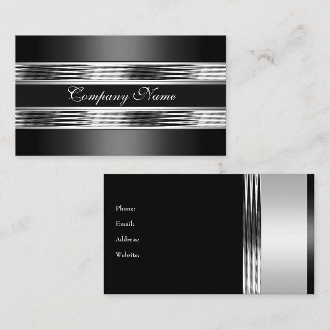 Elegant Silver Krom Metall Svart 3 Visitkort (Fram/baksida)