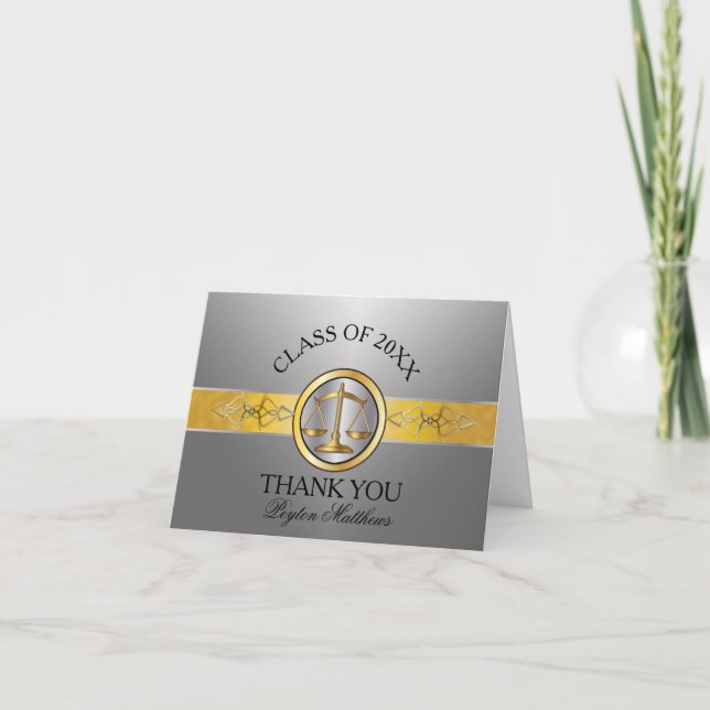 Elegant Silver Law School Studenten Tack Kort (Framsida)