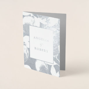 Elegant Silver Lemons & Foliage Bröllop Real Folierat Kort