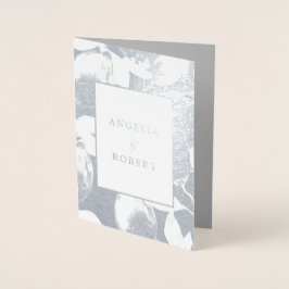 Elegant Silver Lemons & Foliage Bröllop Real Folierat Kort