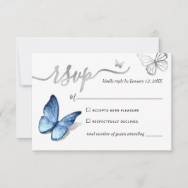 Elegant Silver Light Baby Blue Butterfly Wedding OSA Kort