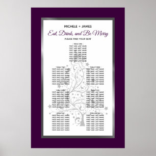 Elegant silver lila bröllops sittplatskarta poster