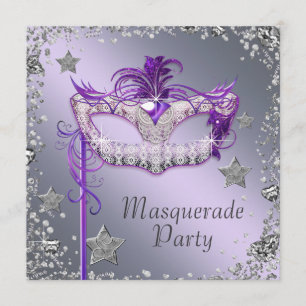 Elegant silver lila maskeradfest inbjudningar