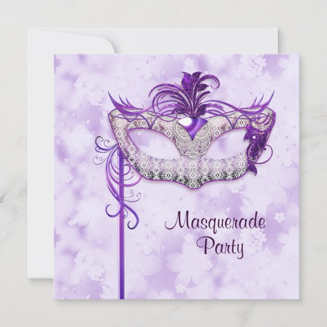 Elegant Silver Lila MasqueraParty Inbjudningar (Framsida)