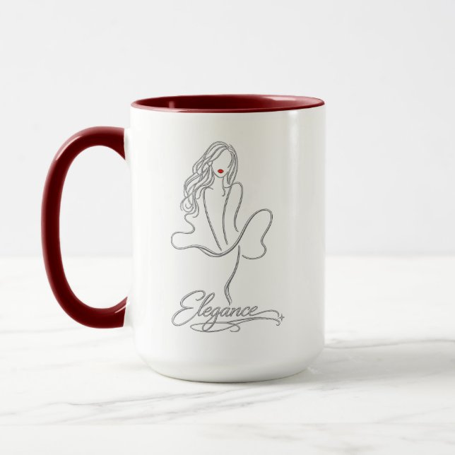 Elegant Silver Line Art Woman with Red Lips Combo  Mugg (Vänster)