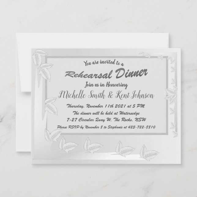 Elegant Silver Löv Design Rehearsal Dinner Inbjudningar (Framsida)