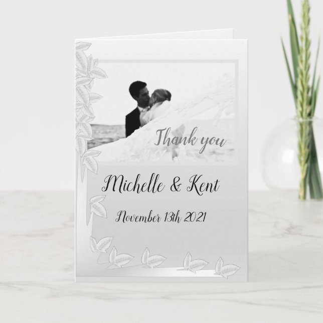 Elegant Silver Lövs - vikt tackkort Kort (Framsida)