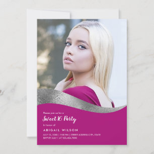 Elegant silver magenta sweet sixteen födelsedag inbjudningar