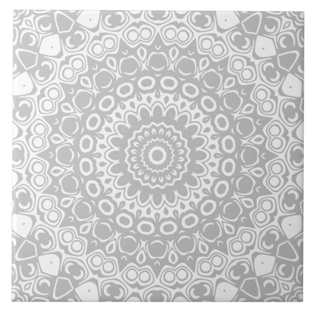 Elegant Silver Mandala Mönster Kakelplatta (Framsidan)
