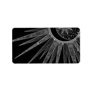 Elegant Silver Måne Mandala Black Design Adressetikett