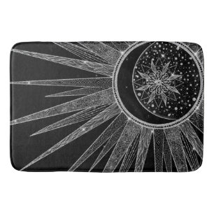 Elegant Silver Måne Mandala Black Design Badrumsmatta