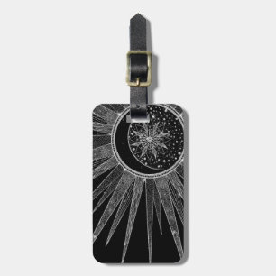 Elegant Silver Måne Mandala Black Design Bagagebricka