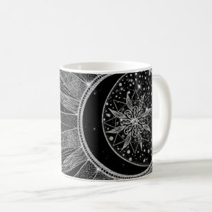Elegant Silver Måne Mandala Black Design Kaffemugg