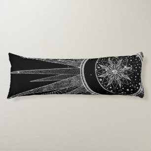 Elegant Silver Måne Mandala Black Design Kroppskudde