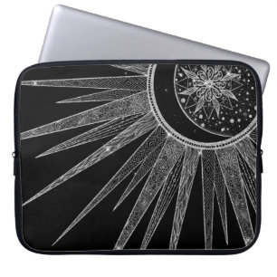 Elegant Silver Måne Mandala Black Design Laptop Fodral