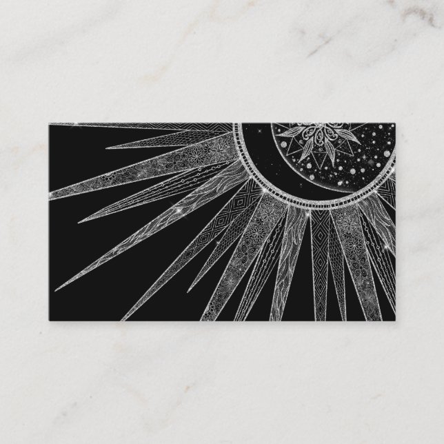 Elegant Silver Måne Mandala Black Design Visitkort (Framsida)