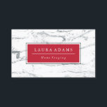 Elegant Silver Marble & Crimson<br><div class="desc">Elegant affärskort med ett marmorutseende med silver och vitt marmor,  med ett krimmärke med ert namn och yrke.</div>