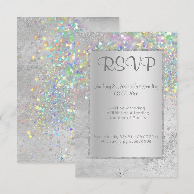 ELEGANT SILVER MARBLE HOLOGRAPHIC OSA INBJUDNINGAR (Fram/baksida)