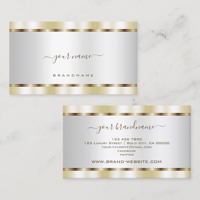 Elegant Silver med Professionellen Guld-effekt Visitkort (Fram/baksida)