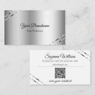 Elegant silver med skimrande linjer och QR-kod Visitkort