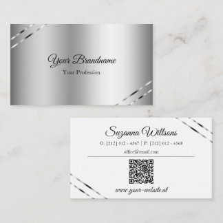 Elegant silver med skimrande linjer och QR-kod Visitkort