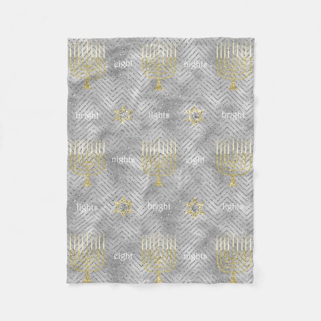 Elegant Silver Menorahs Fleece Blanket (Framsidan)