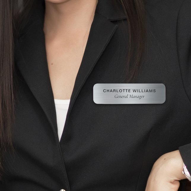 Elegant Silver Metallic Stil Business Employee Namnbricka (Elegant Silver Metallic Style Business Employee Name Tag
)
