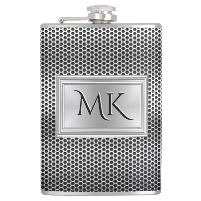Elegant silver metallnätslook Monogram Fickplunta (Framsidan)