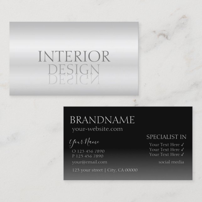 Elegant Silver Mirror Font Professional Stylish Visitkort (Fram/baksida)
