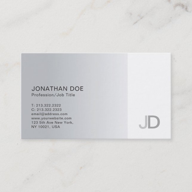 Elegant Silver Modern Professionell Monogram Ren Visitkort (Framsida)