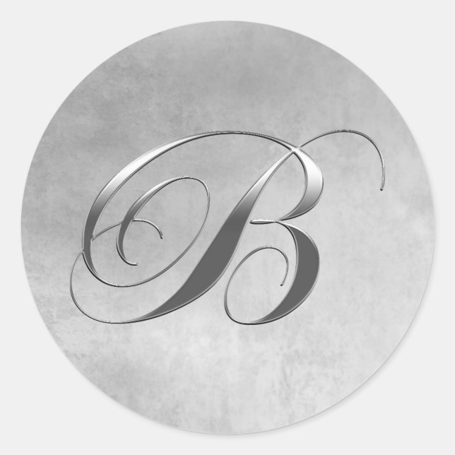 Elegant Silver Monogram B Runt Klistermärke (Framsida)