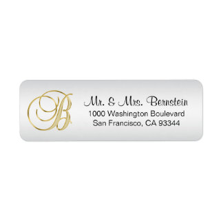 Elegant SILVER Monogram Brev B Returadress Etikett