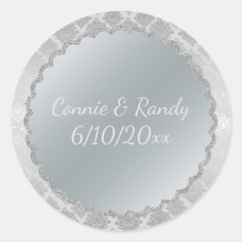 Elegant Silver Monogram Bröllop Sticker Runt Klistermärke
