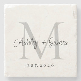 Elegant silver monogram initialer namn vigsel datu stenunderlägg