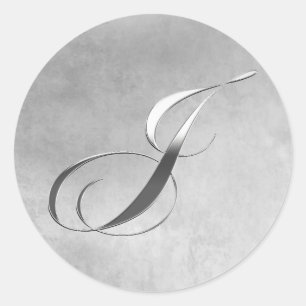 Elegant Silver Monogram J Personligt bröllp Sticke Runt Klistermärke