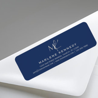 Elegant Silver Monogram marin blå Returadress Returadress Etikett