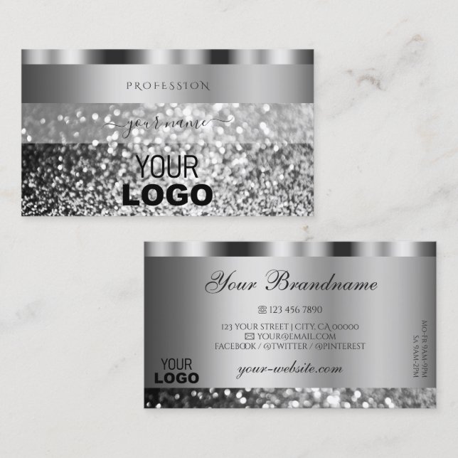 Elegant Silver mousserande Glitter med Logotyp Mod Visitkort (Fram/baksida)