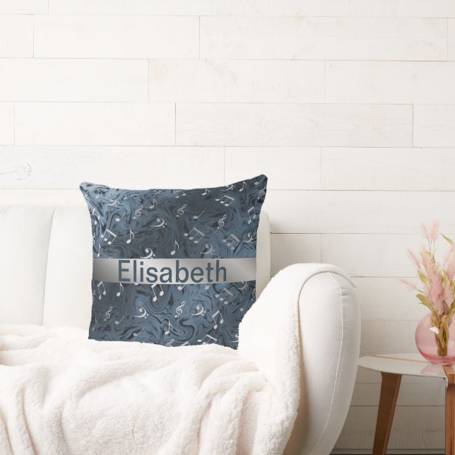 elegant silver music notes in blue throw pillow kudde (Soffa)