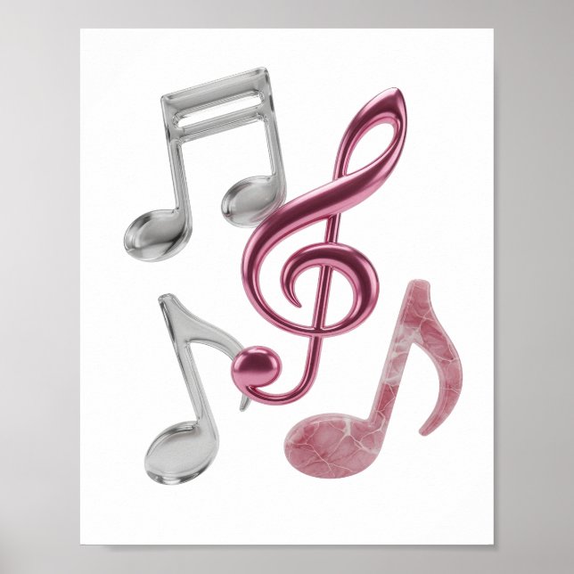 Elegant silver MUSIKNOTER Djärv design Poster (Framsidan)