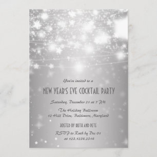 Elegant Silver Nyårsafton Party Shining Stars Inbjudningar