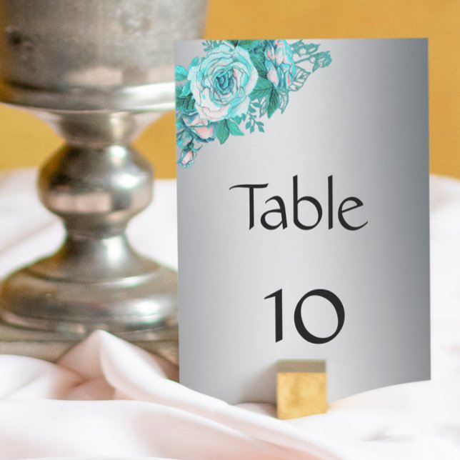 Elegant Silver och Aqua Ro Bröllop Bordsnummer (Skapare uppladdad)