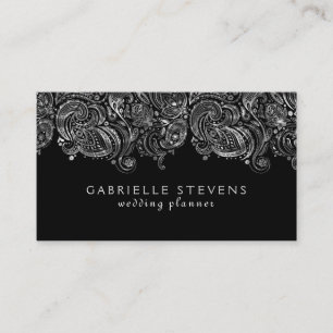 Elegant Silver och Black Paisley Bröllopsfixaren Visitkort