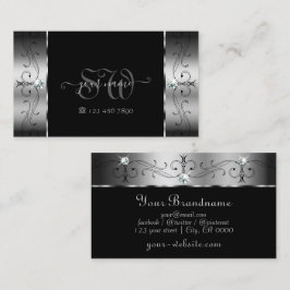 Elegant Silver och Black Squiggled Jewels Monogram Visitkort