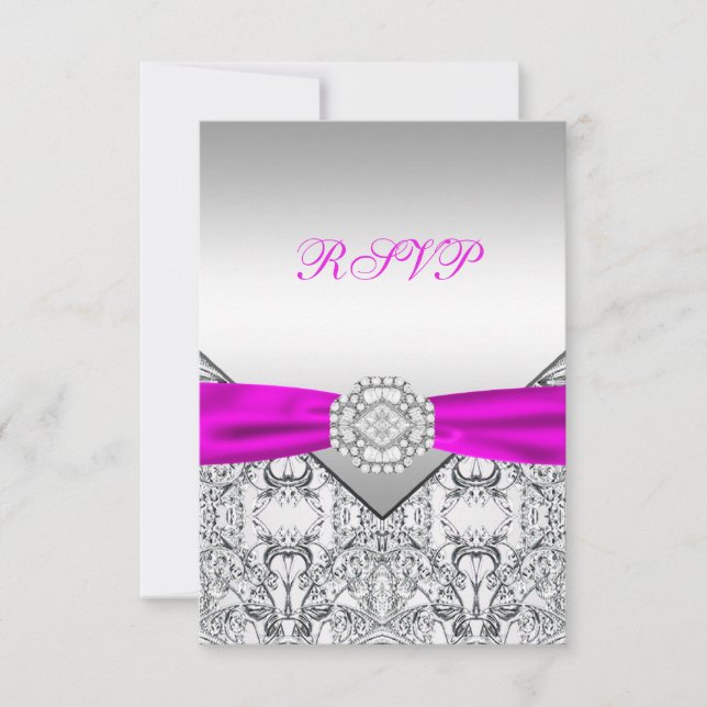 Elegant silver och fuchsia RSVP OSA Kort (Framsida)